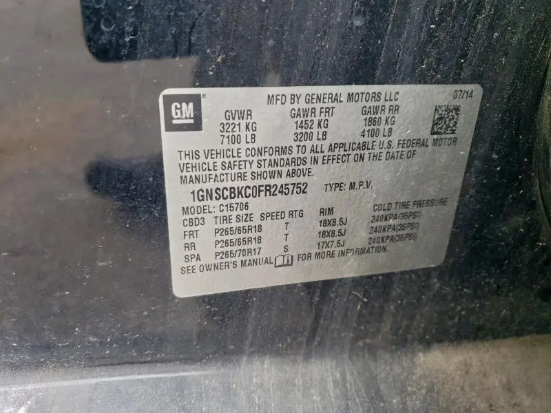 2015 CHEVROLET TAHOE C1500 LT  