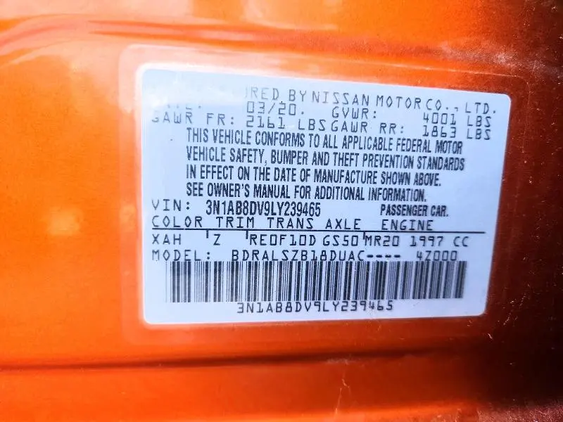 2020 NISSAN SENTRA SR  