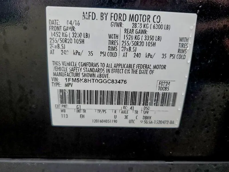 2016 FORD EXPLORER PLATINUM  