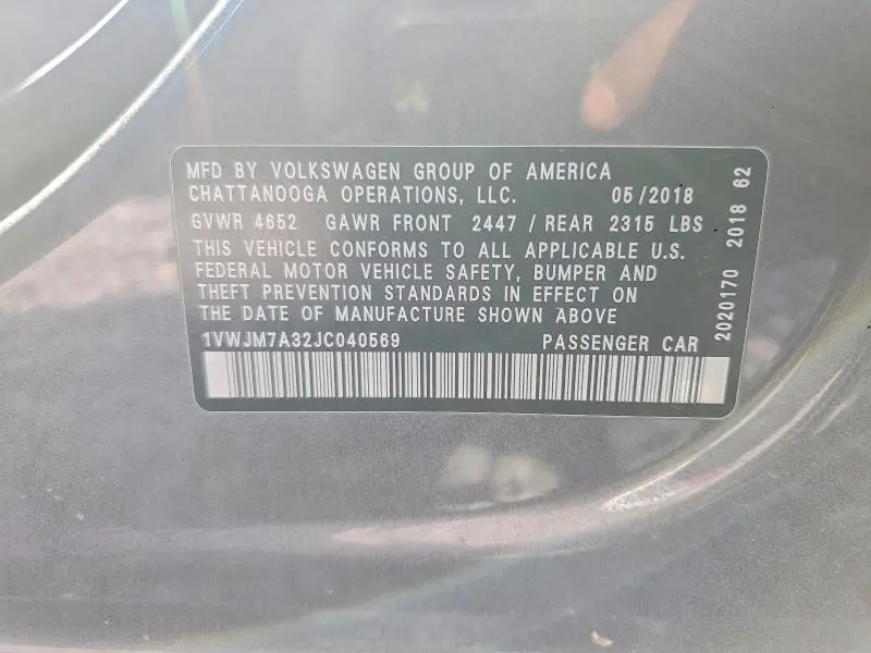 2018 VOLKSWAGEN PASSAT GT  