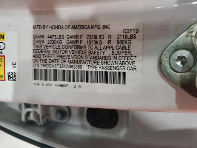 2019 HONDA ACCORD SPORT  