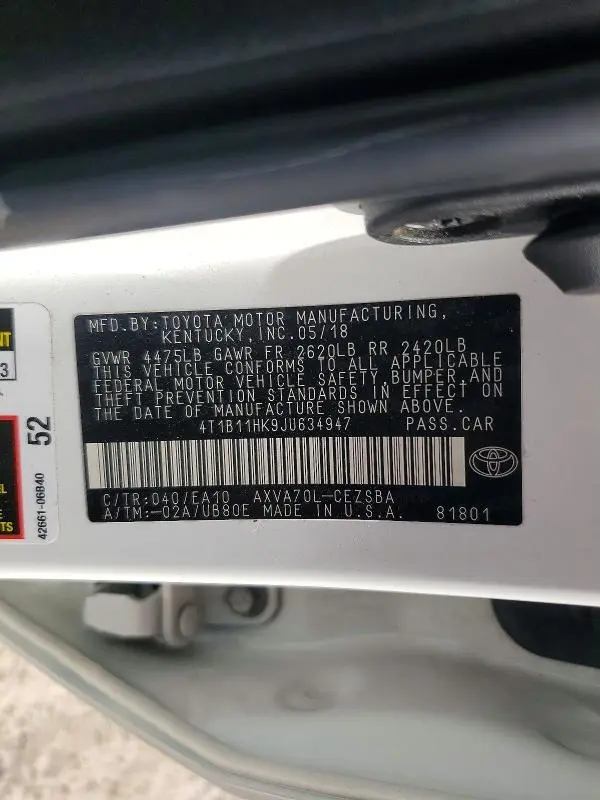2018 TOYOTA CAMRY SE  