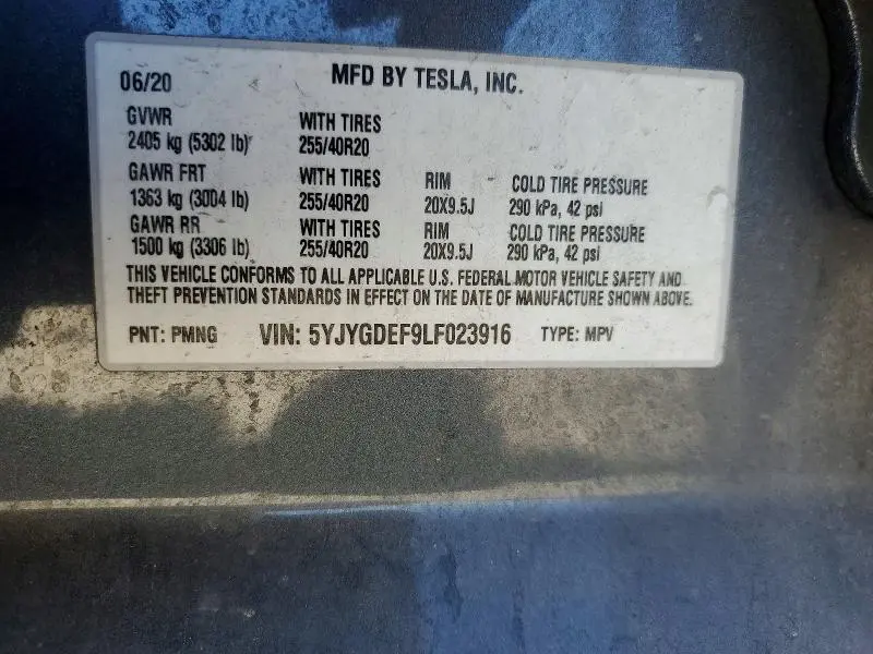 2020 TESLA MODEL Y   