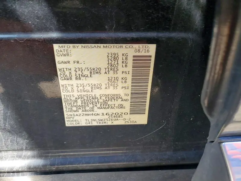2016 NISSAN MURANO PLATINUM  