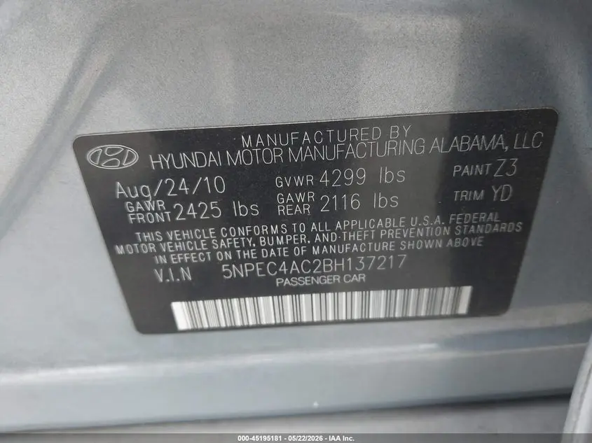 2011 HYUNDAI SONATA LTD