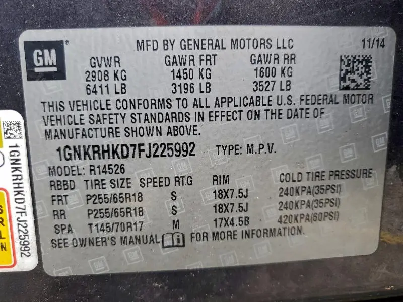 2015 CHEVROLET TRAVERSE LT  