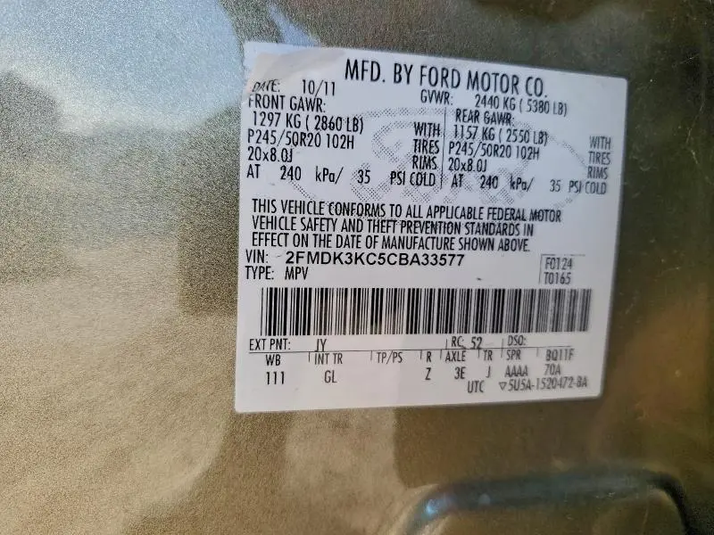 2012 FORD EDGE LIMITED  