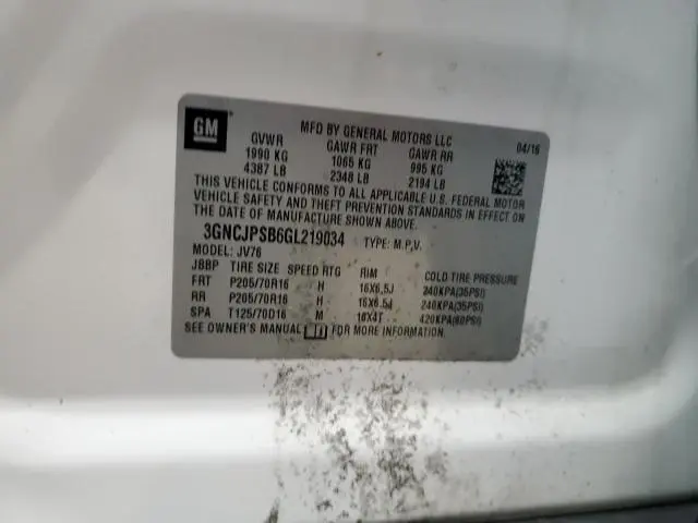 2016 CHEVROLET TRAX 1LT  