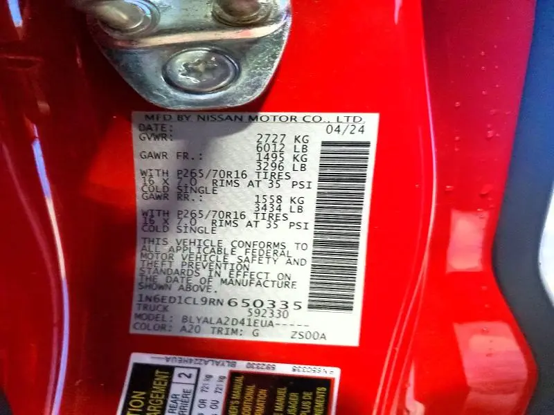 2024 NISSAN FRONTIER- R&D- PRI FLEET- CK ENG LT ON