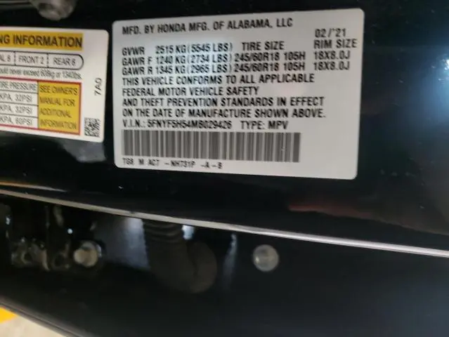 2021 HONDA PILOT EXL  