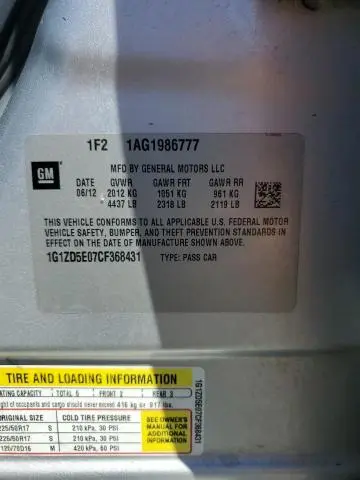 2012 CHEVROLET MALIBU 2LT