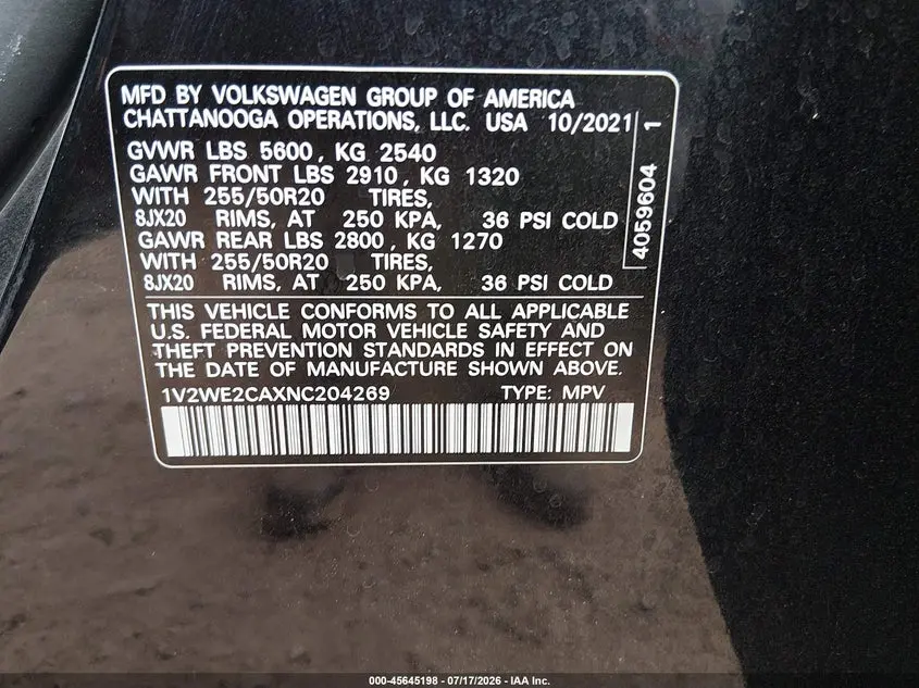 2022 VOLKSWAGEN ATLAS CROSS SPORT 3.6L V6 SE W/TECHNOLOGY