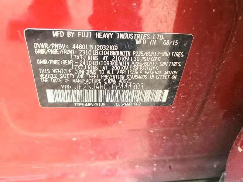 2016 SUBARU FORESTER 2.5I LIMITED  