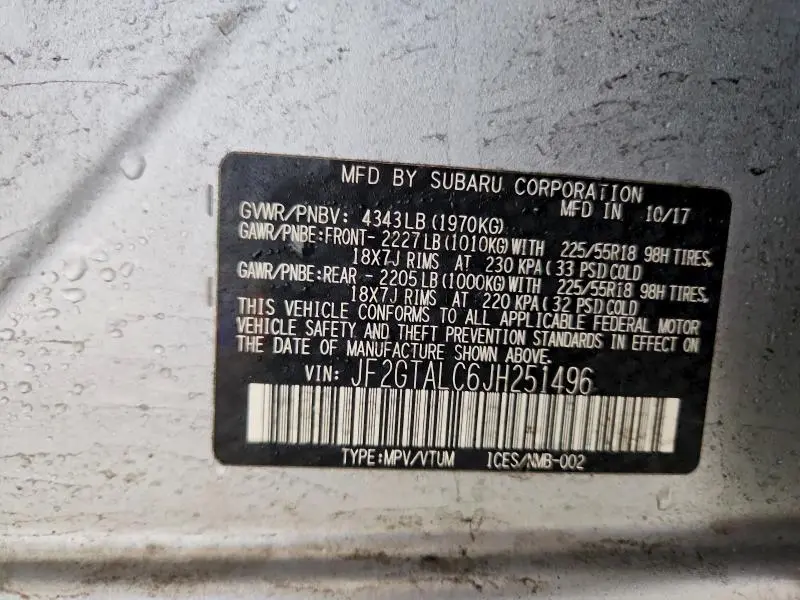 2018 SUBARU CROSSTREK LIMITED  