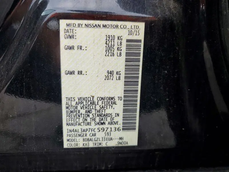 2015 NISSAN ALTIMA 2.5 S  