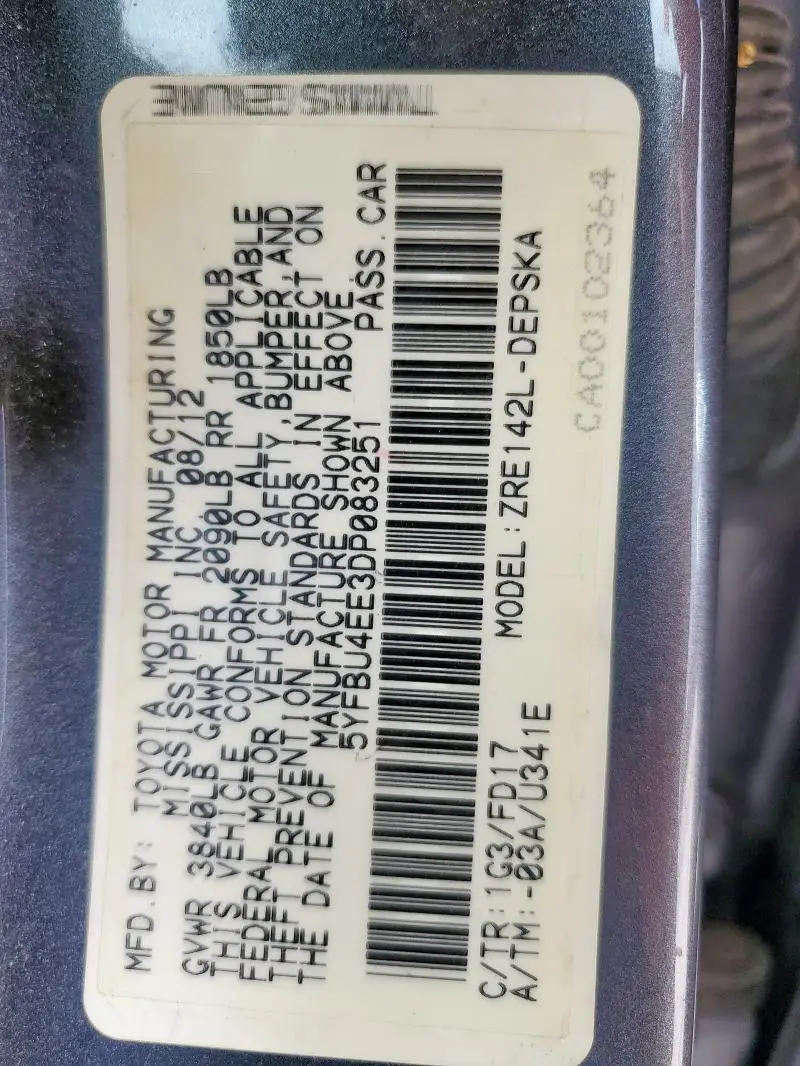 2013 TOYOTA COROLLA BASE  