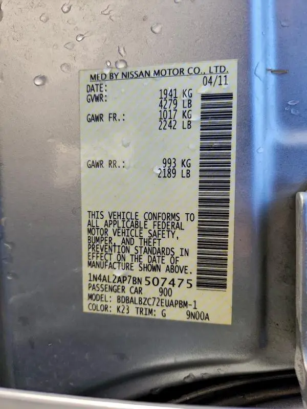 2011 NISSAN ALTIMA BASE  