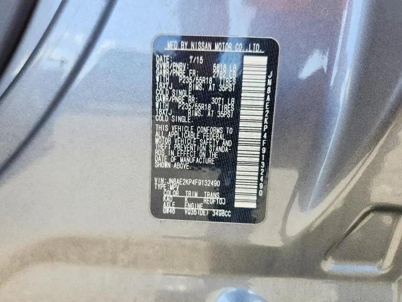 2015 NISSAN QUEST 3.5 SL  