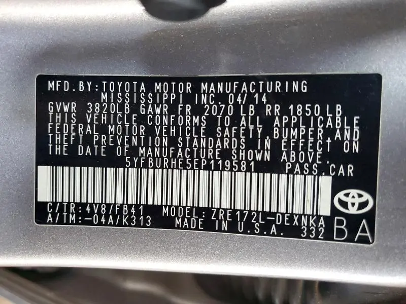 2014 TOYOTA COROLLA L  