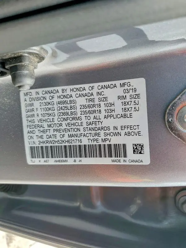 2019 HONDA CR-V EX  