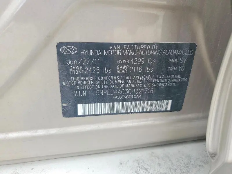 2012 HYUNDAI SONATA GLS  