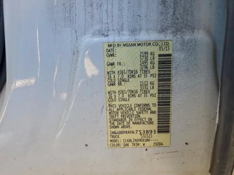 2015 NISSAN FRONTIER SV  