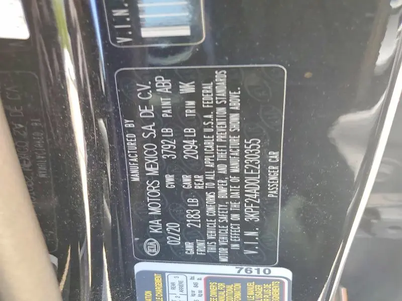 2020 KIA FORTE LXS  