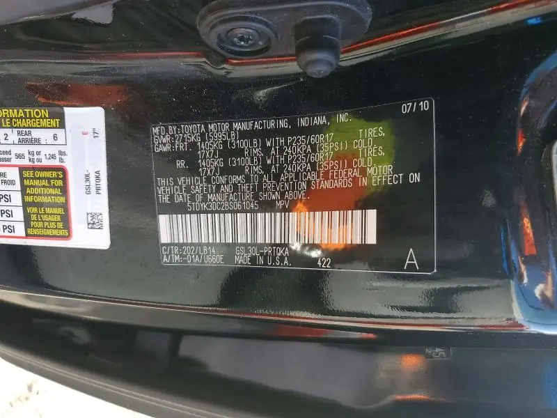 2011 TOYOTA SIENNA XLE 8-PASSENGER  