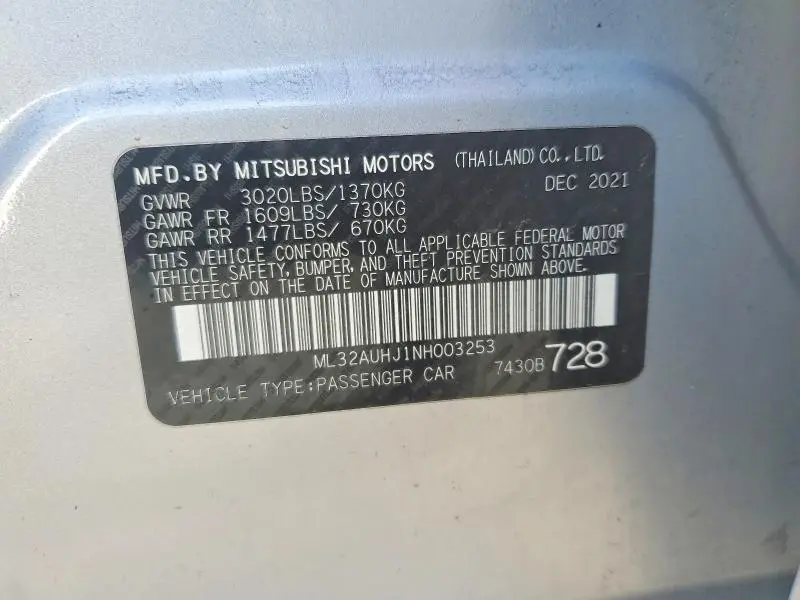 2022 MITSUBISHI MIRAGE ES  