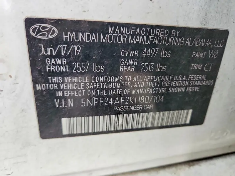 2019 HYUNDAI SONATA SE  