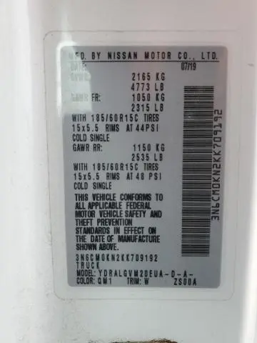2019 NISSAN NV200 2.5S  