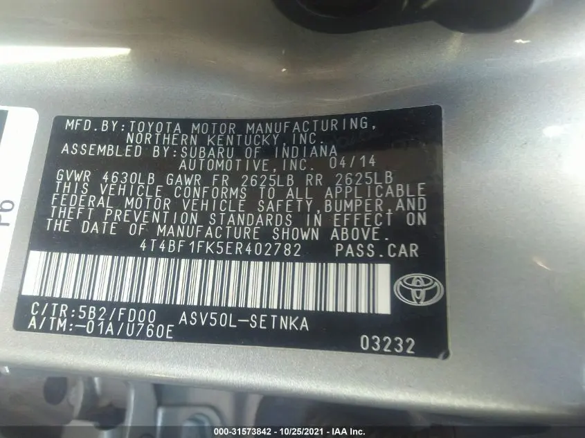 2014 TOYOTA CAMRY L/LE/XLE/SE/SE SPORT