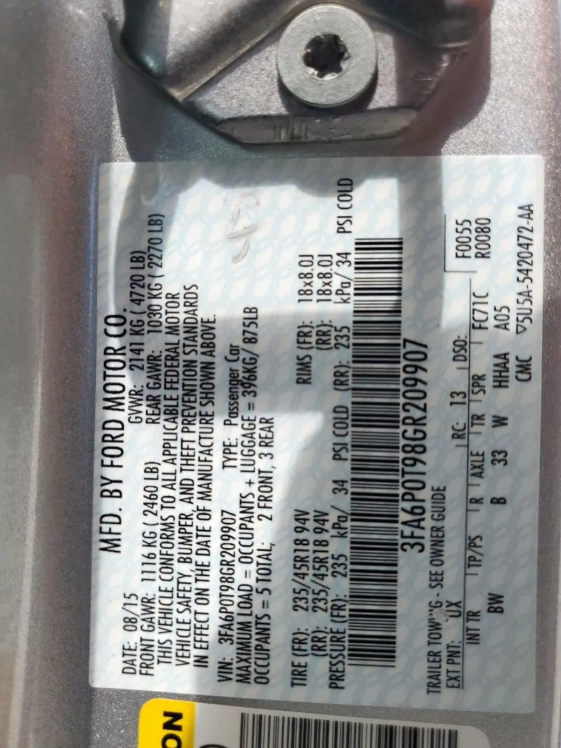 2016 FORD FUSION SE  