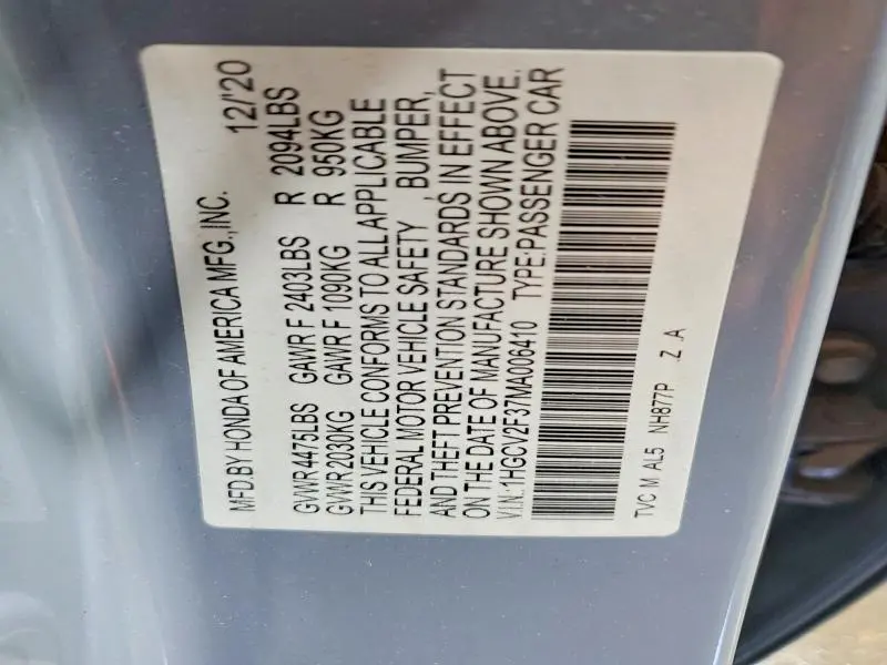 2021 HONDA ACCORD SPORT  