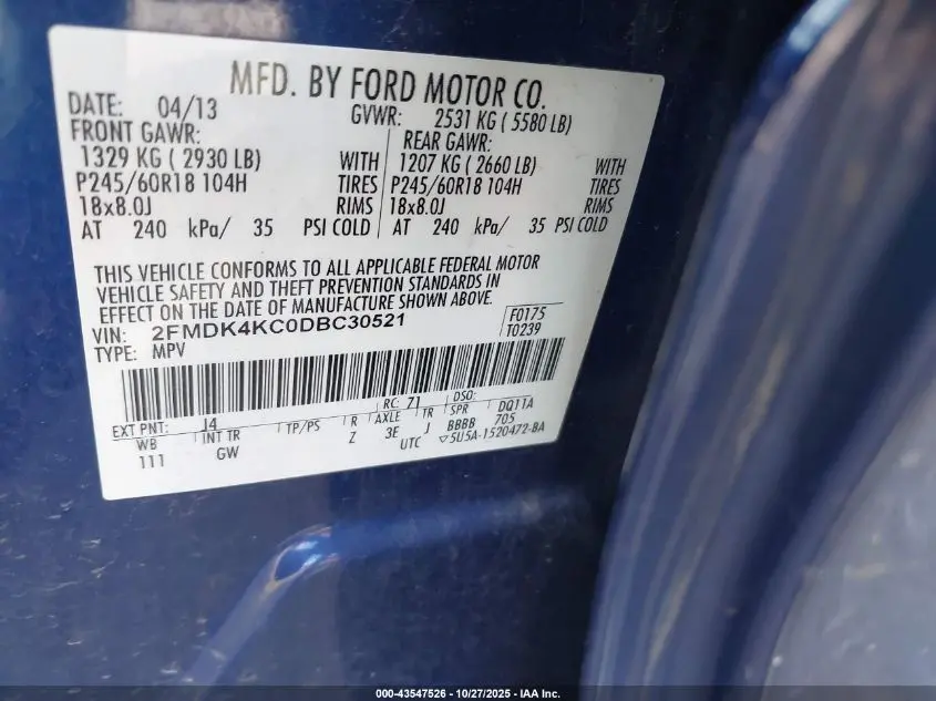 2013 FORD EDGE LIMITED