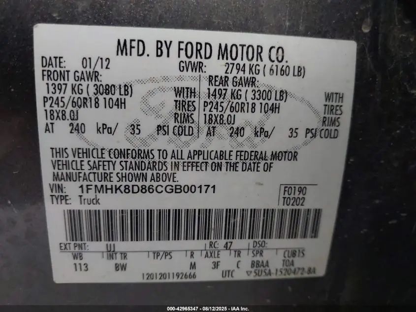 2012 FORD EXPLORER XLT