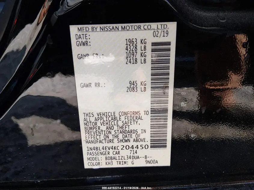 2019 NISSAN ALTIMA 2.5 SL