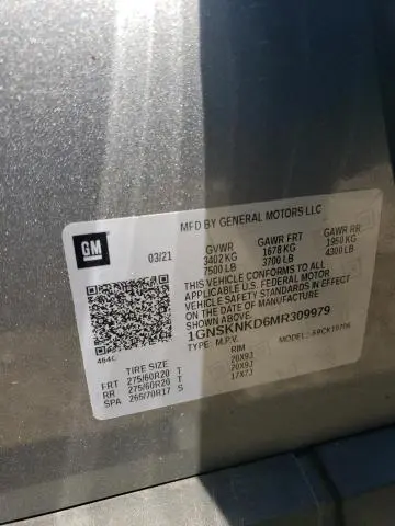 2021 CHEVROLET TAHOE K1500 LT  