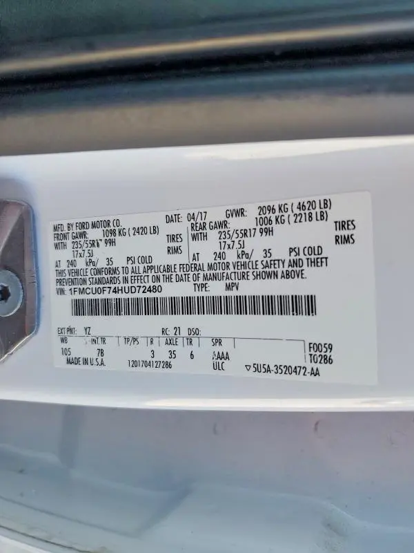 2017 FORD ESCAPE S  
