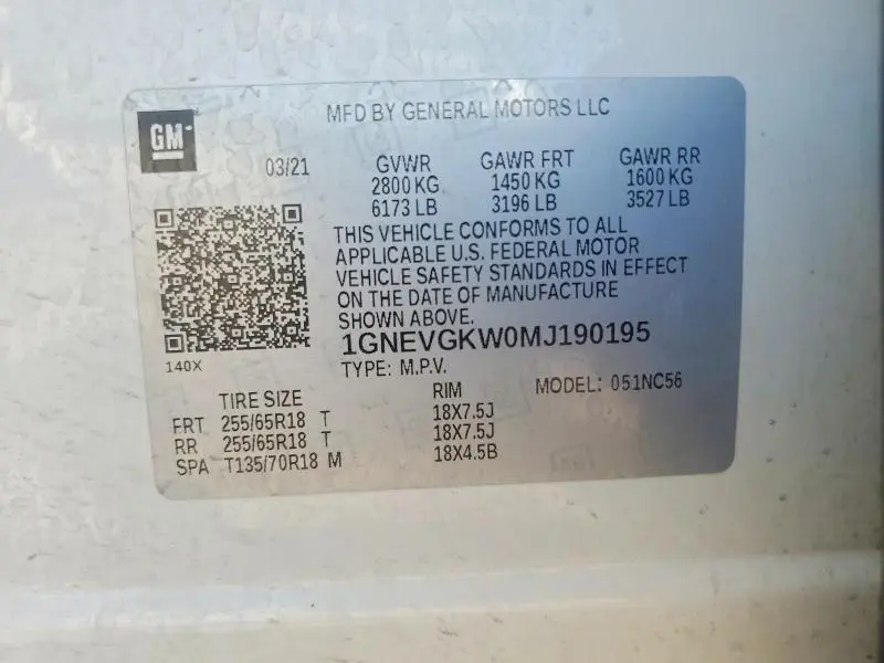 2021 CHEVROLET TRAVERSE LT  