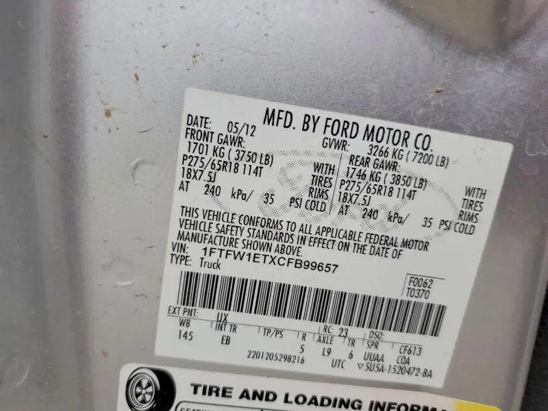 2012 FORD F150 XLT  