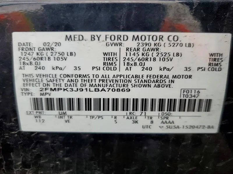 2020 FORD EDGE SEL  