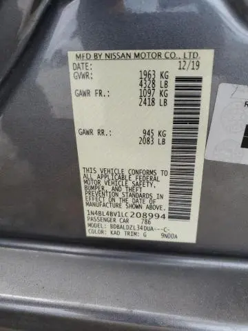 2020 NISSAN ALTIMA S  