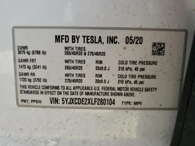 2020 TESLA MODEL X 