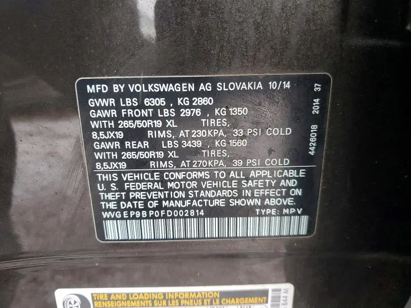 2015 VOLKSWAGEN TOUAREG V6 TDI  