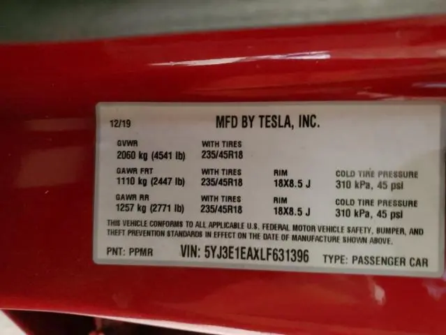 2020 TESLA MODEL 3   