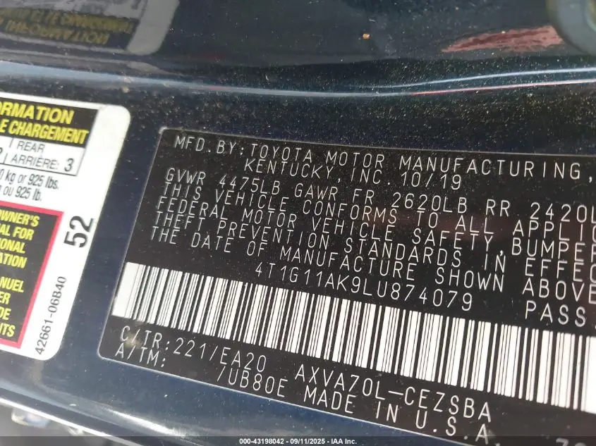 2020 TOYOTA CAMRY SE