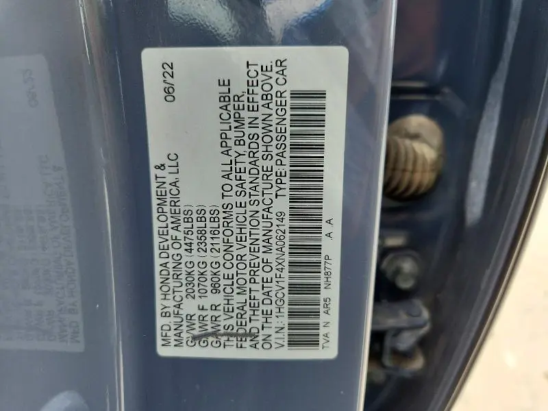 2022 HONDA ACCORD SPORT SE  