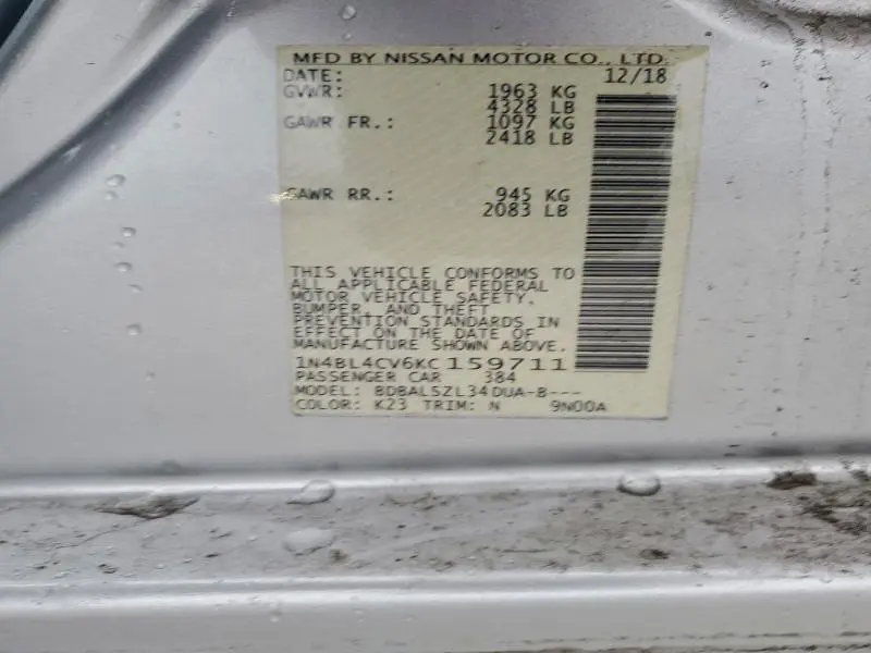 2019 NISSAN ALTIMA SR  