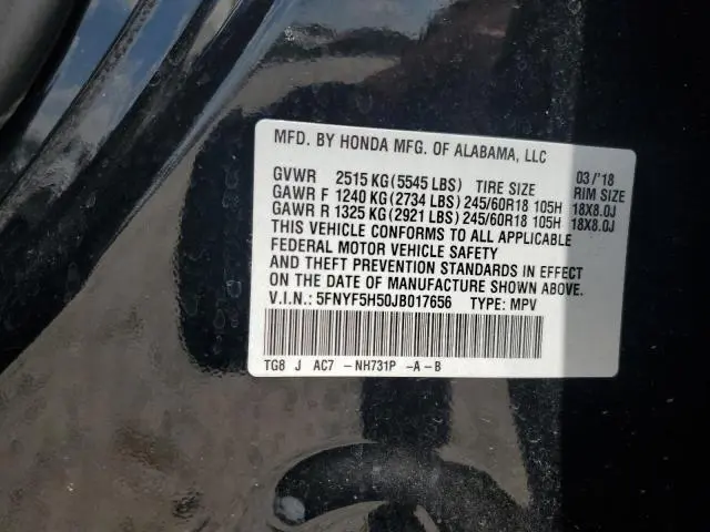 2018 HONDA PILOT EXL  